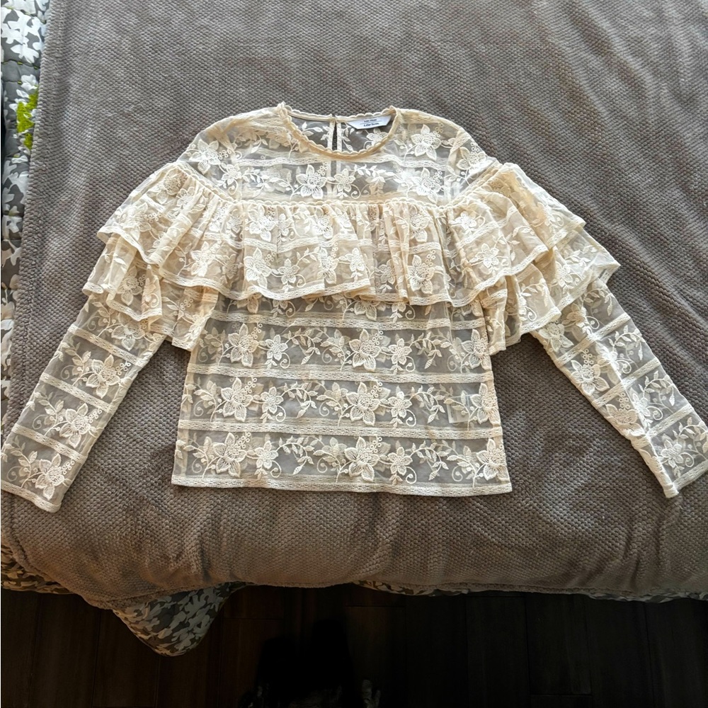& Other Stories Cream Lace Ruffle Top